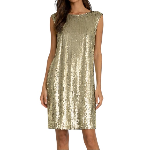 Alice + Olivia Dresses & Skirts - NWT Alice + Olivia Gold Sequin Sleeveless Shift Dress Party Cocktail Y2K Small